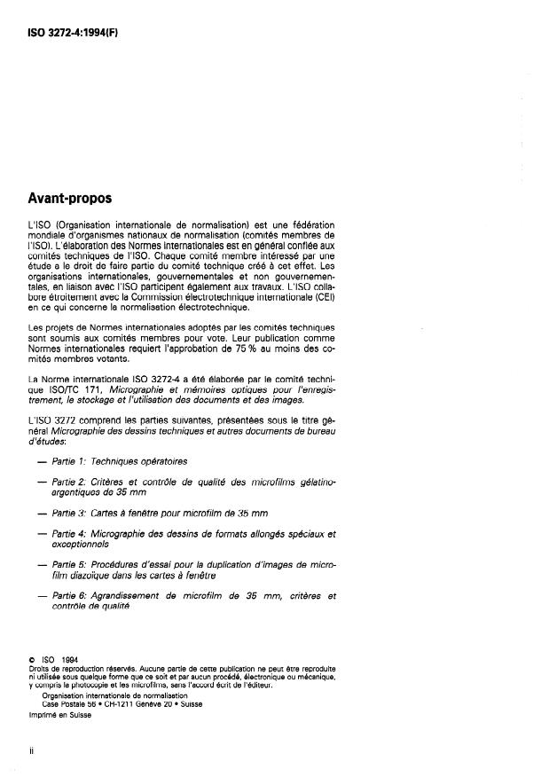 ISO 3272-4:1994 ISO 3272-4:1994 - Micrographie des dessins techniques et autres documents de bureau d'études - Page 2 preview