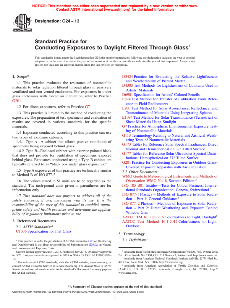 ASTM G24-13 - Standard Practice for  Conducting Exposures to Daylight Filtered Through Glass