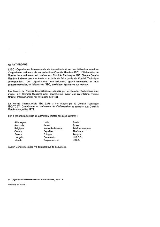 ISO 3275:1974 ISO 3275:1974 - Traitement de l'information -- Matérialisation du jeu de caracteres codés a 7 éléments et de ses extensions a 7 et 8 éléments pour l'échange d'information sur cassette de bande magnétique de 3,81 mm de large - Page 2 preview