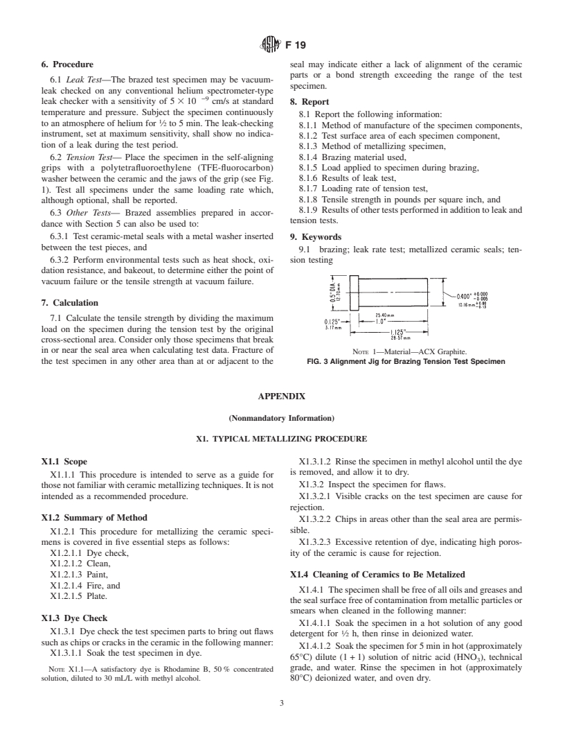 ASTM F19-64(2000) - Standard Test Method for Tension and Vacuum Testing Metallized Ceramic Seals