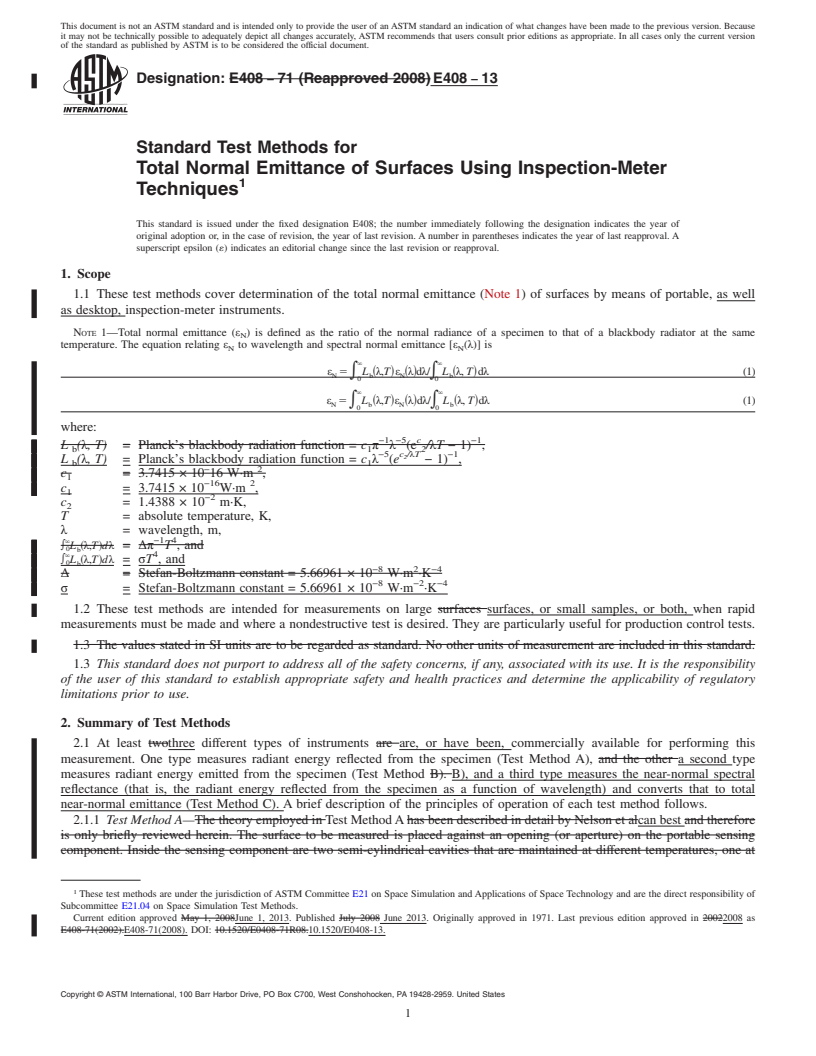 REDLINE ASTM E408-13 - Standard Test Methods for Total Normal Emittance of Surfaces Using Inspection-Meter Techniques