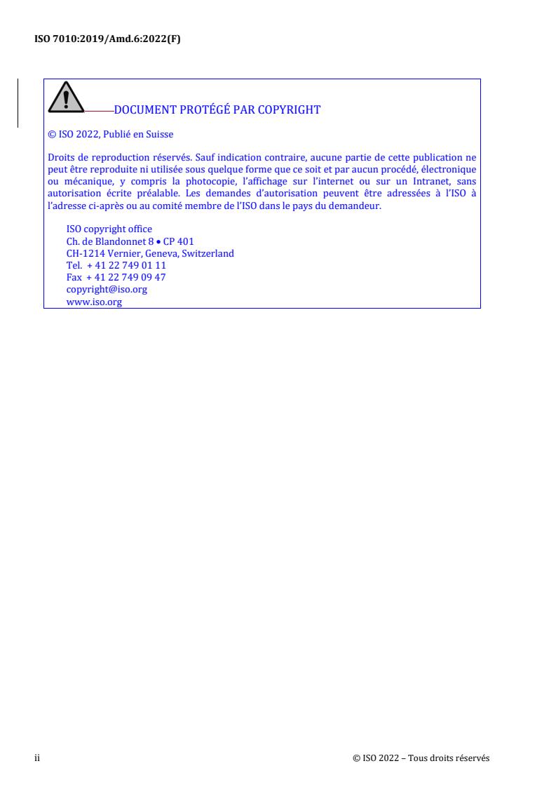 REDLINE ISO 7010:2019/Amd 6:2022 - Graphical symbols — Safety colours and safety signs — Registered safety signs — Amendment 6
Released:5. 09. 2022 - Page 2 preview