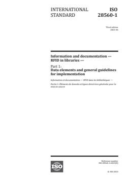 SIST ISO 28560-1:2024 ISO 28560-1:2023 - Information and documentation — RFID in libraries — Part 1: Data elements and general guidelines for implementation
Released:9. 06. 2023 - Page 1 preview