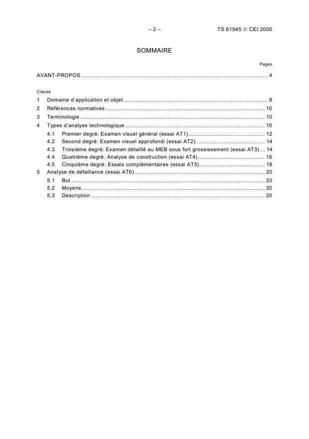 IEC TS 61945:2000 IEC TS 61945:2000 - Interated circuits - Manufacturing line approval - Methodology for technology and failure analysis - Page 4 preview