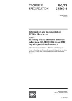 SIST-TS ISO/TS 28560-4:2024 ISO/TS 28560-4:2023 - Information and documentation — RFID in libraries — Part 4: Encoding of data elements based on rules from ISO/IEC 15962 in an RFID tag with partitioned memory
Released:10. 07. 2023 - Page 1 preview