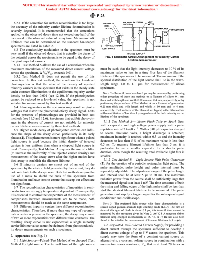 ASTM F28-91(1997) - Standard Test Methods for Minority-Carrier Lifetime in Bulk Germanium and Silicon by Measurement of Photoconductivity Decay