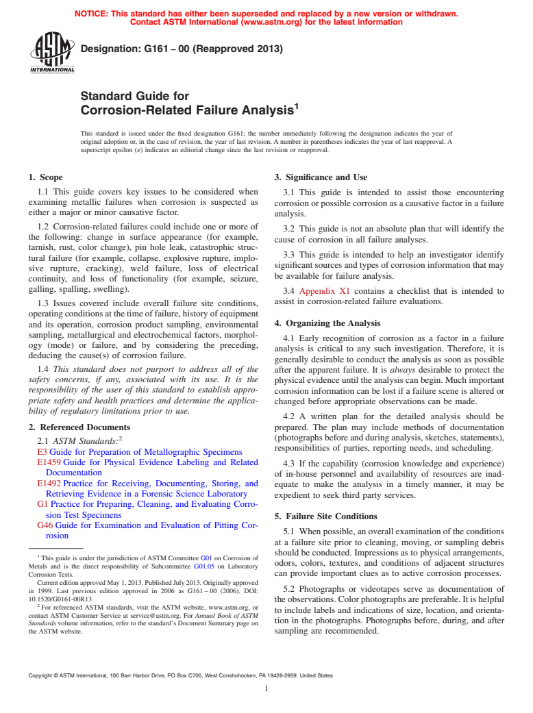 ASTM G161-00(2013) - Standard Guide for  Corrosion-Related Failure Analysis