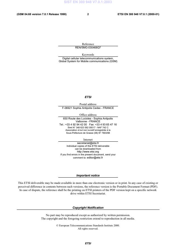 SIST EN 300 948 V7.0.1:2003 SIST EN 300 948 V7.0.1:2003 - Page 4 preview