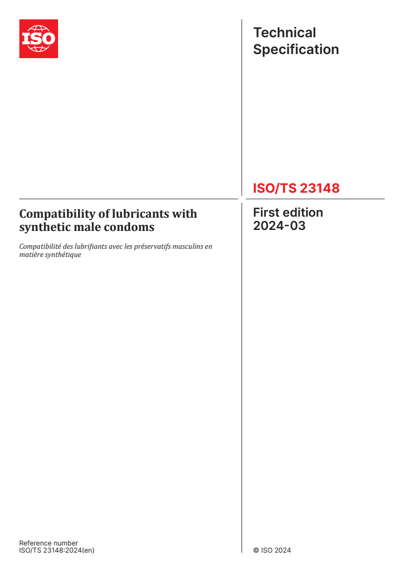ISO/TS 23148:2024 - Compatibility of lubricants with synthetic male condoms
Released:15. 03. 2024