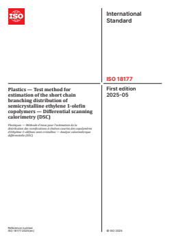ISO 18177:2025 - Plastics — Test method for estimation of the short chain branching distribution of semicrystalline ethylene 1-olefin copolymers — Differential scanning calorimetry (DSC)
Released:13. 05. 2025 - Page 1 preview