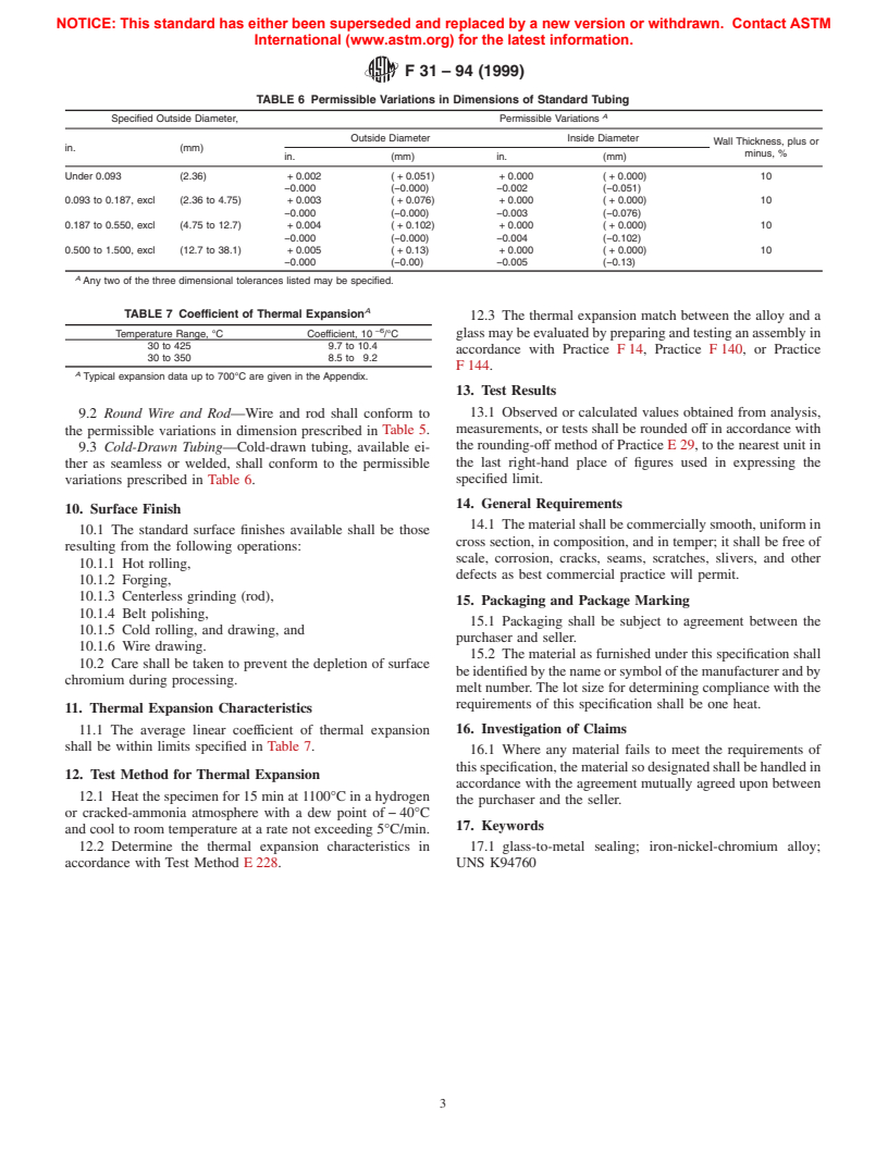 ASTM F31-94(1999) - Standard Specification for 42% Nickel-6% Chromium-Iron Sealing Alloy