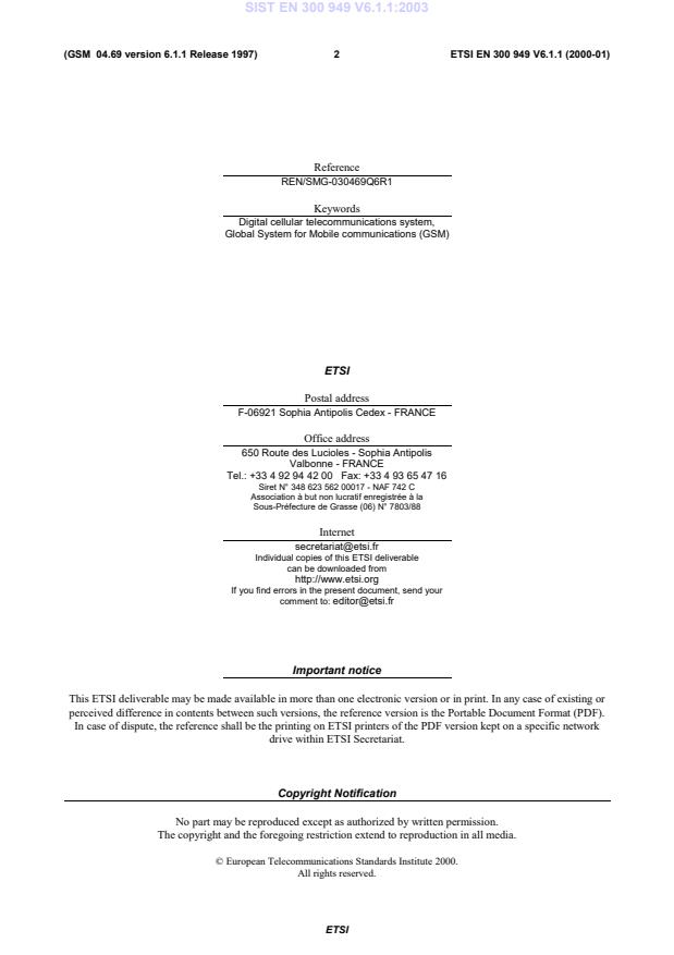 SIST EN 300 949 V6.1.1:2003 SIST EN 300 949 V6.1.1:2003 - Page 4 preview