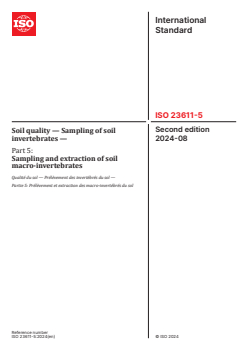 ISO 23611-5:2024 ISO 23611-5:2024 - Soil quality — Sampling of soil invertebrates — Part 5: Sampling and extraction of soil macro-invertebrates
Released:15. 08. 2024 - Page 1 preview