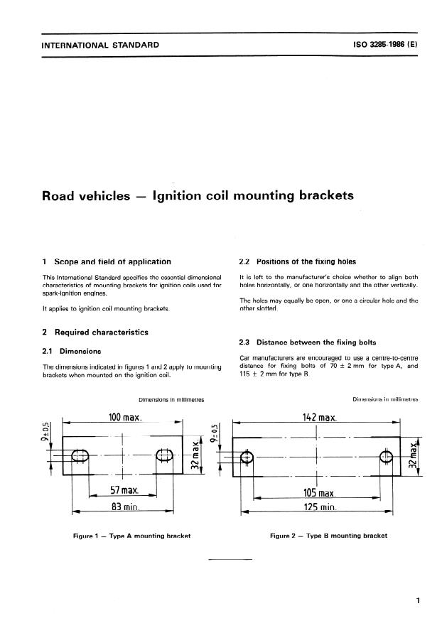 ISO 3285:1986 - Road vehicles -- Ignition coil mounting brackets