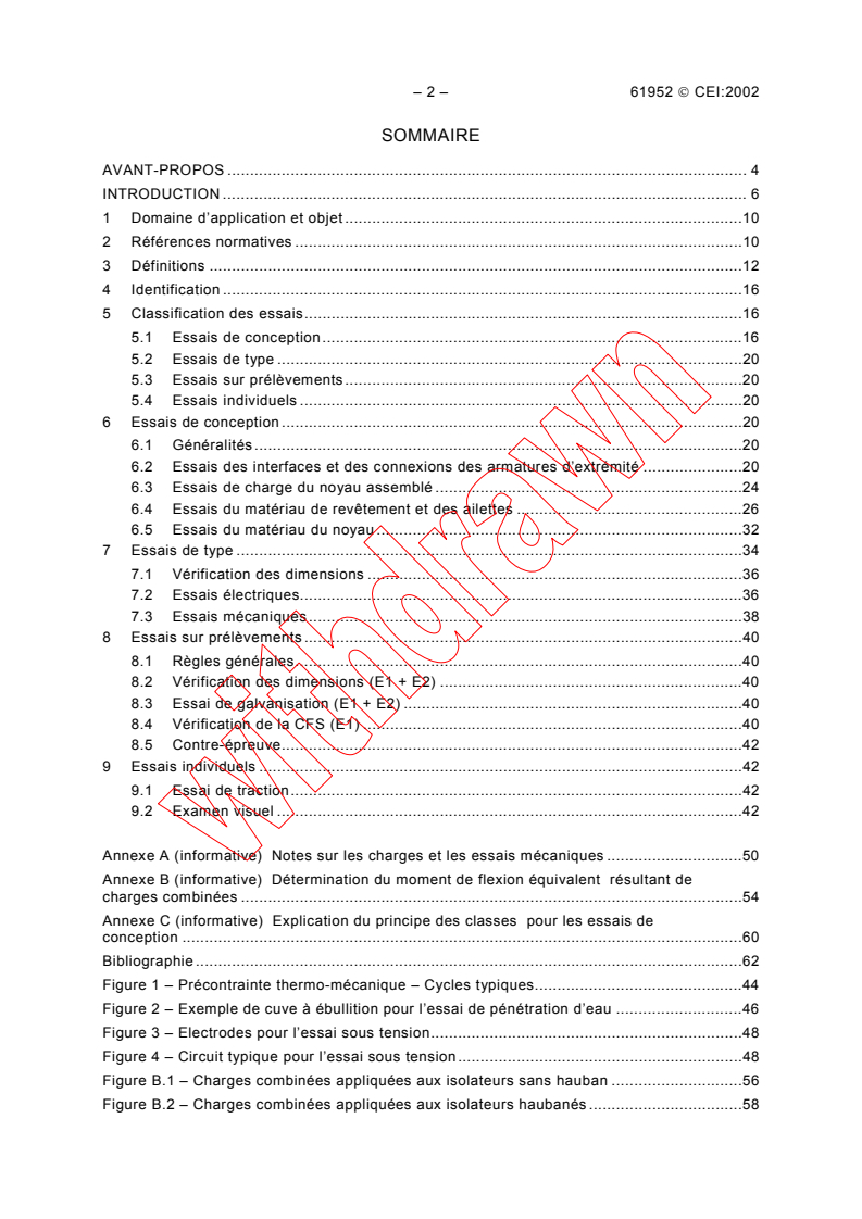IEC 61952:2002 IEC 61952:2002 - Insulators for overhead lines - Composite line post insulators for a.c. with a nominal voltage greater than 1000 V
Released:7/30/2002
Isbn:2831864801 - Page 4 preview
