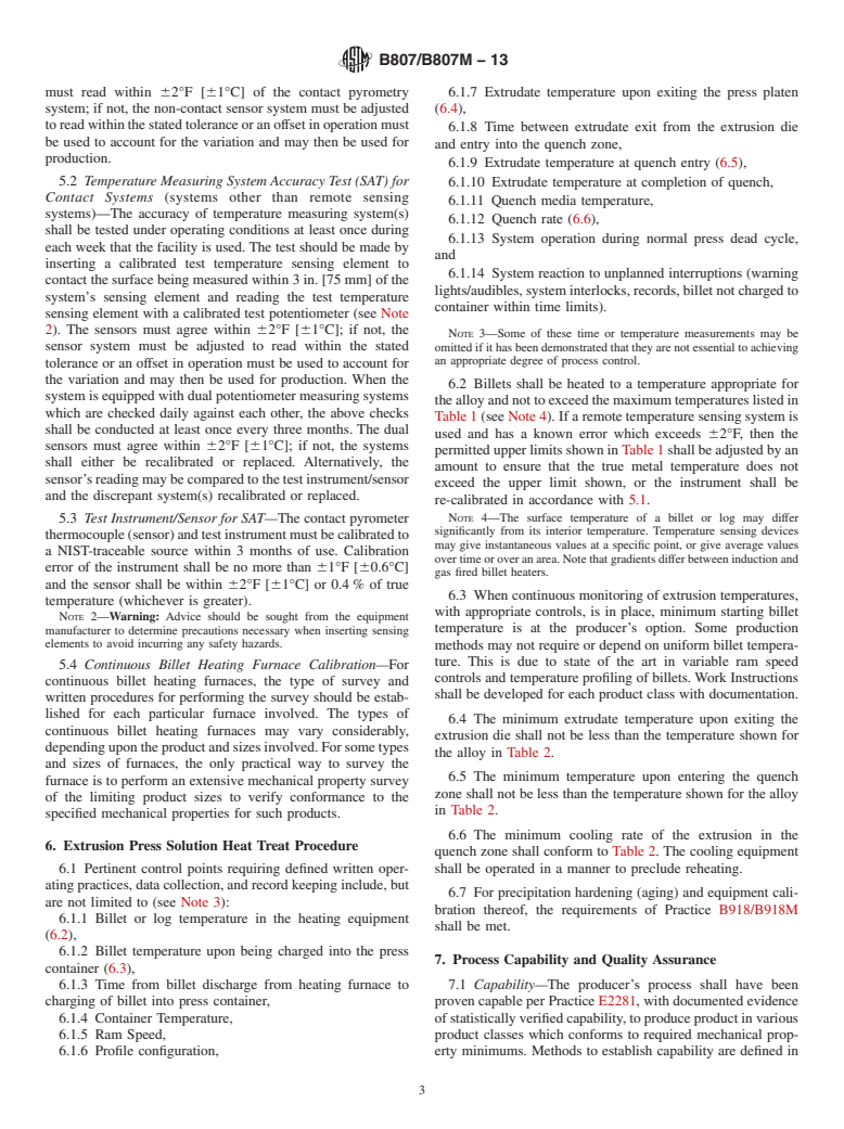 ASTM B807/B807M-13 - Standard Practice for  Extrusion Press Solution Heat Treatment for Aluminum Alloys