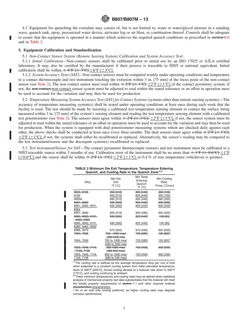 REDLINE ASTM B807/B807M-13 - Standard Practice for  Extrusion Press Solution Heat Treatment for Aluminum Alloys