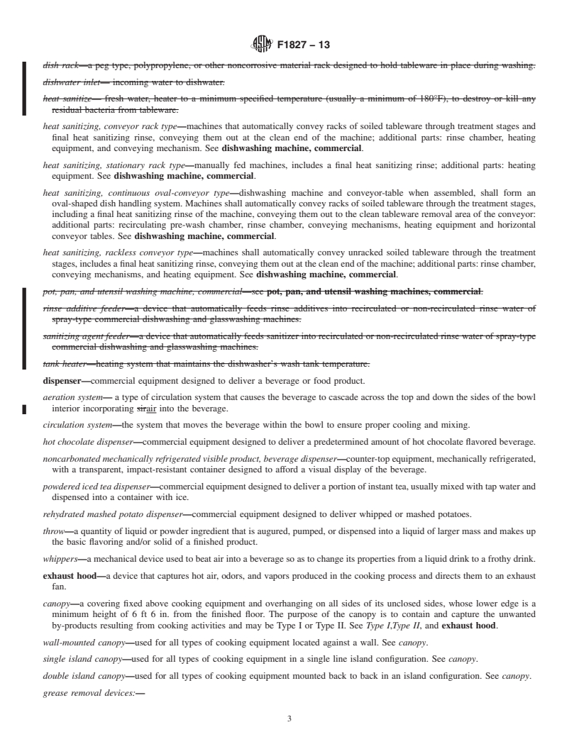 REDLINE ASTM F1827-13 - Standard Terminology Relating to  Food Service Equipment