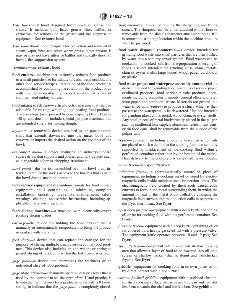 ASTM F1827-13 - Standard Terminology Relating to  Food Service Equipment