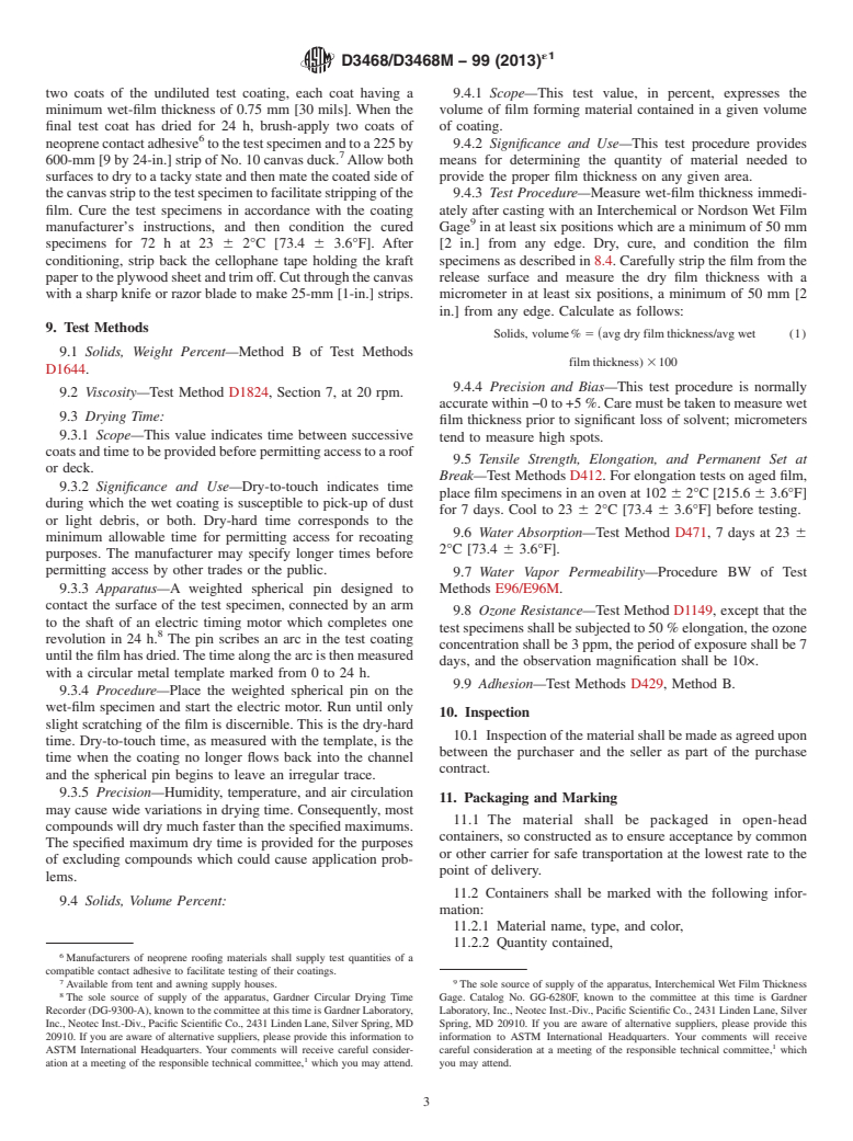 ASTM D3468/D3468M-99(2013)e1 - Standard Specification for Liquid-Applied Neoprene and Chlorosulfonated Polyethylene Used in Roofing and Waterproofing