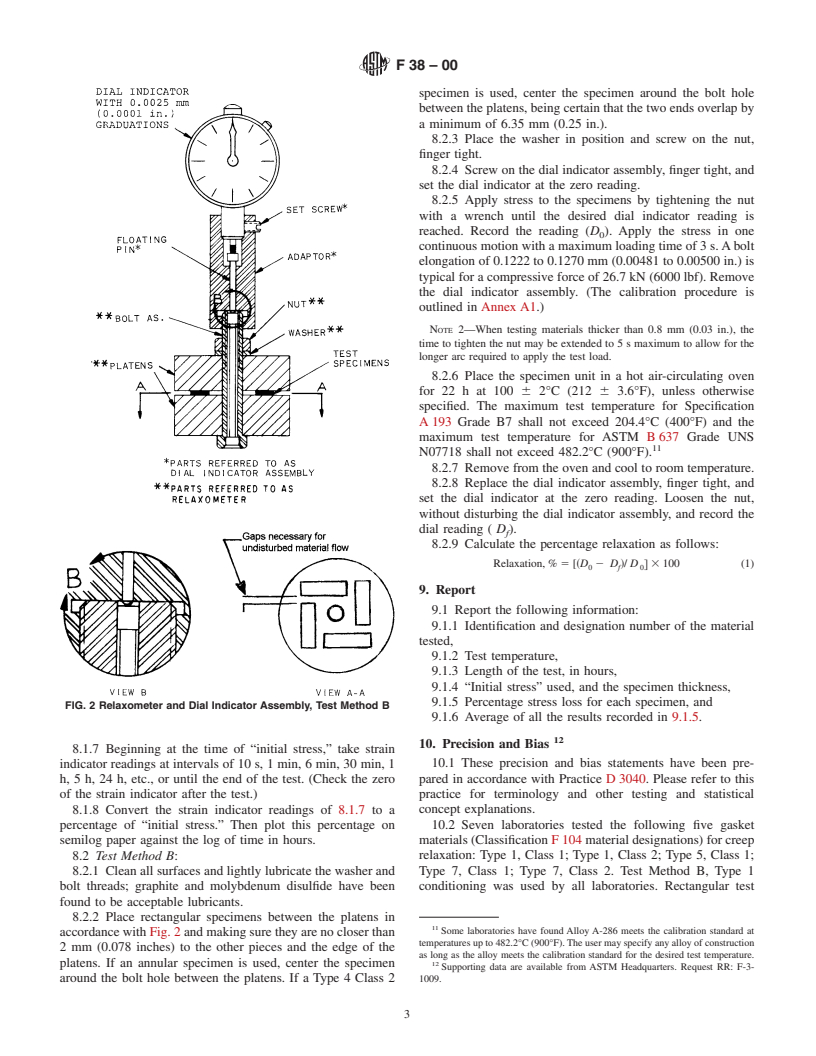 ASTM F38-00 - Standard Test Methods for Creep Relaxation of a Gasket Material