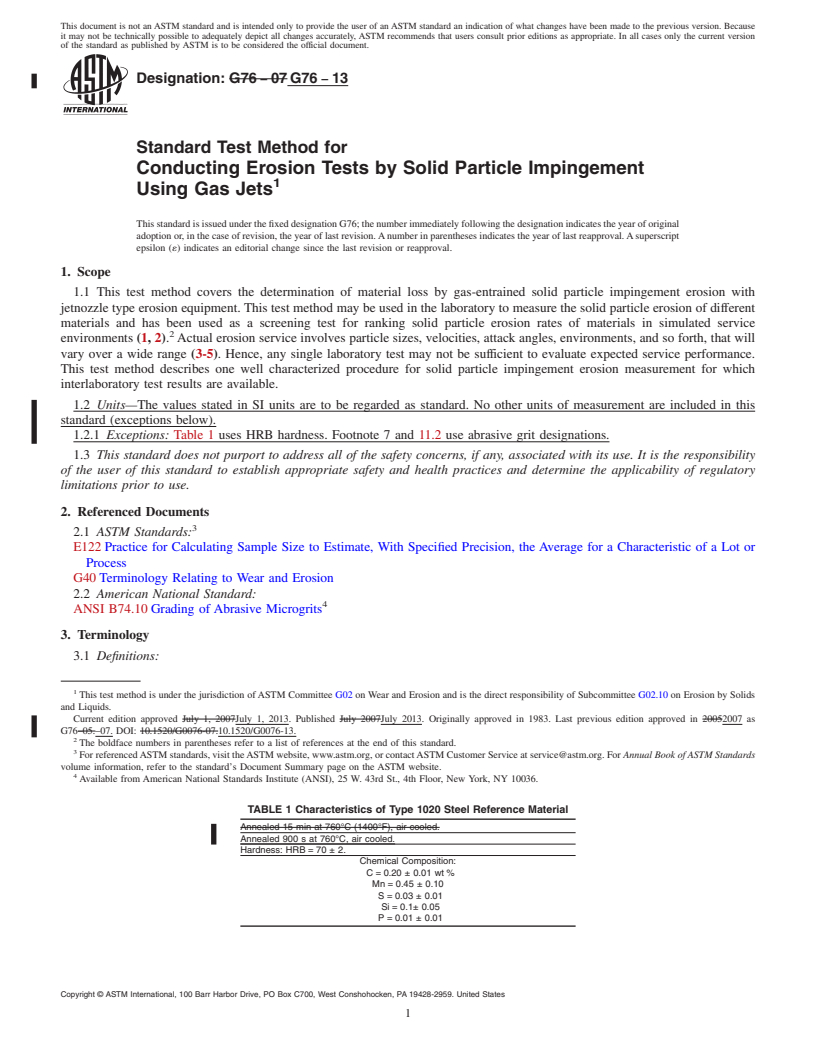 REDLINE ASTM G76-13 - Standard Test Method for  Conducting Erosion Tests by Solid Particle Impingement Using  Gas Jets