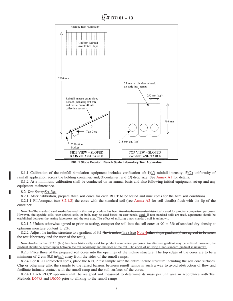 REDLINE ASTM D7101-13 - Standard Index Test Method for  Determination of Unvegetated Rolled Erosion Control Product  (RECP)   Ability to Protect Soil from Rain Splash and Associated Runoff  Under Bench-Scale   Conditions