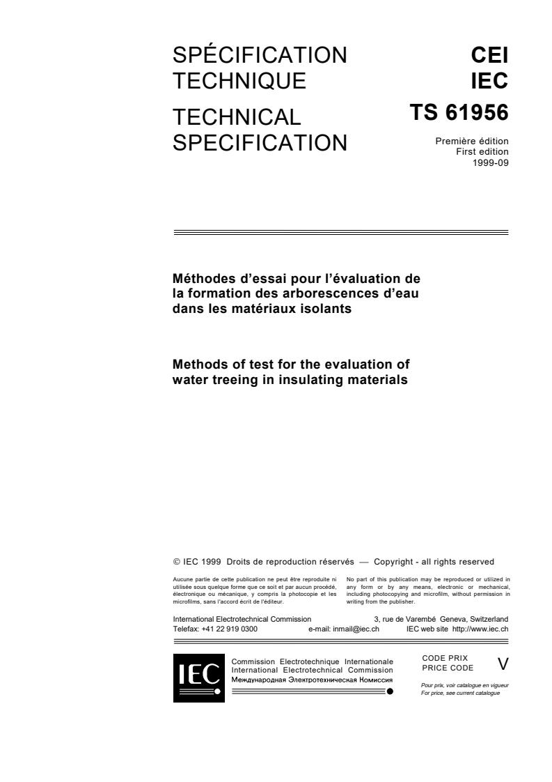 IEC TS 61956:1999 - Methods of test for the evaluation of water treeing in insulating materials