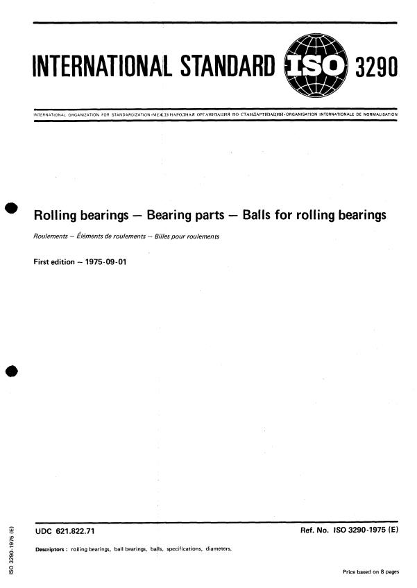 ISO 3290:1975 - Rolling bearings -- Bearing parts -- Balls for rolling bearings