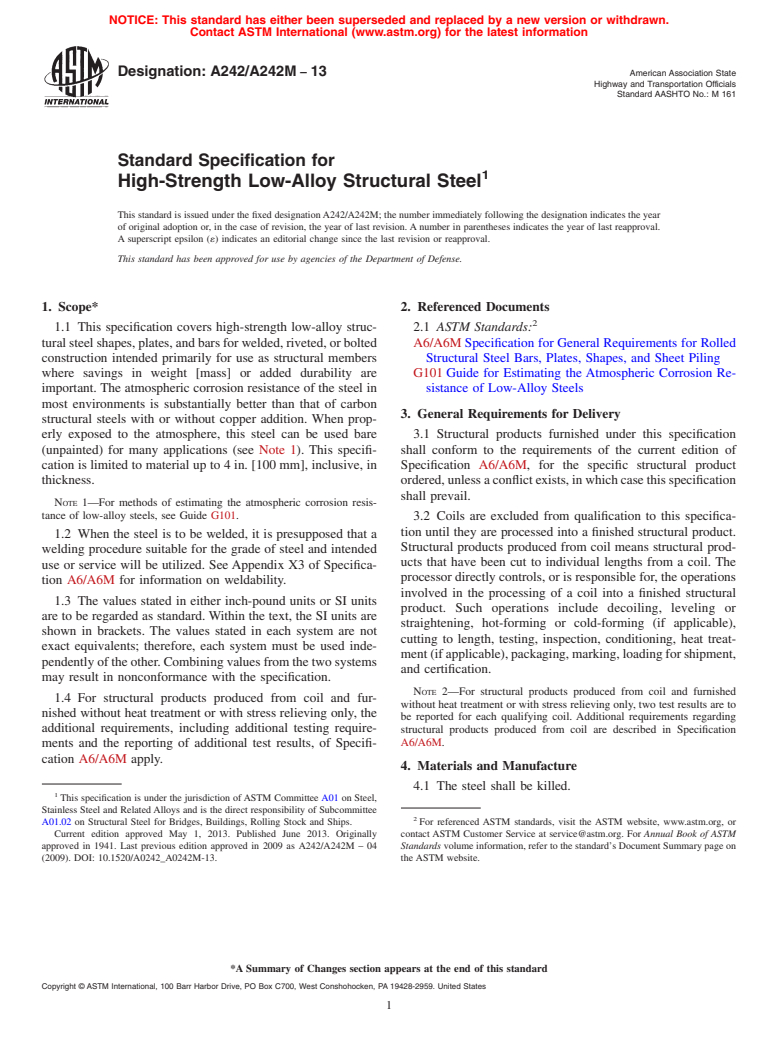 ASTM A242/A242M-13 - Standard Specification for  High-Strength Low-Alloy Structural Steel