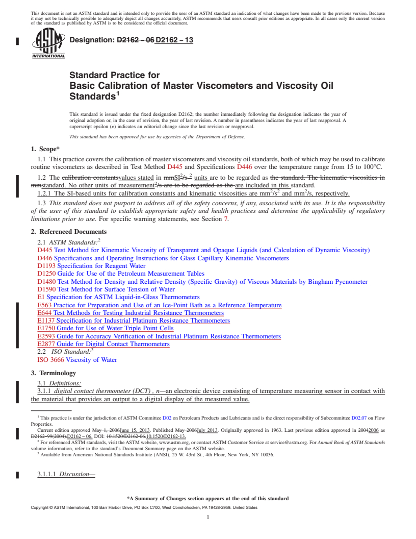 REDLINE ASTM D2162-13 - Standard Practice for  Basic Calibration of Master Viscometers and Viscosity Oil Standards