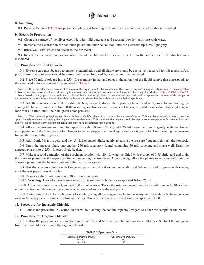 REDLINE ASTM D5194-13 - Standard Test Method for Trace Chloride in Liquid Aromatic Hydrocarbons