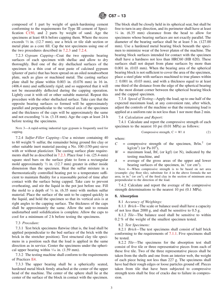 ASTM C67-13 - Standard Test Methods for  Sampling and Testing Brick and Structural Clay Tile