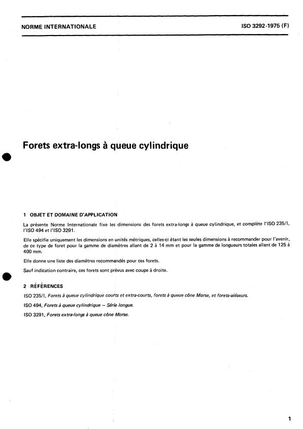 ISO 3292:1975 - Forets extra-longs a queue cylindrique