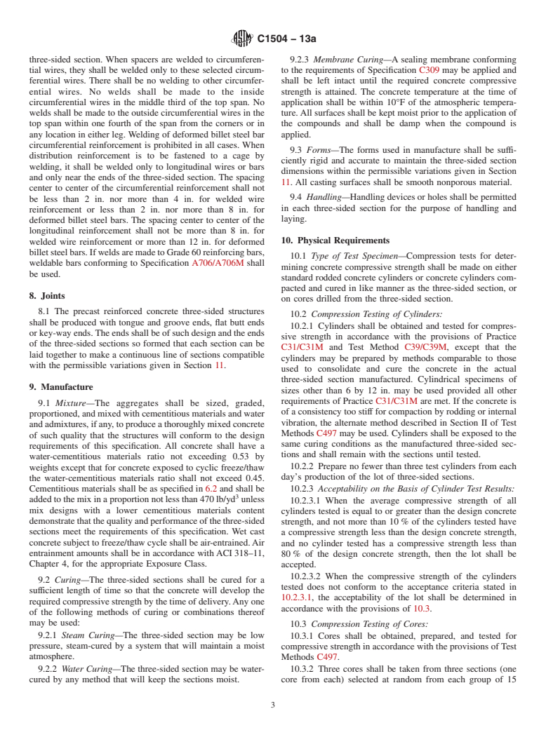 ASTM C1504-13a - Standard Specification for  Manufacture of Precast Reinforced Concrete Three-Sided Structures  for Culverts and Storm Drains