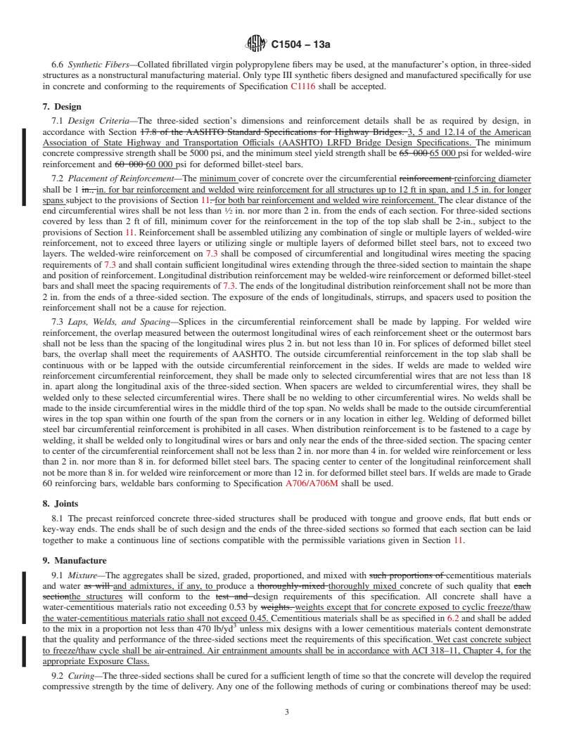 REDLINE ASTM C1504-13a - Standard Specification for  Manufacture of Precast Reinforced Concrete Three-Sided Structures  for Culverts and Storm Drains