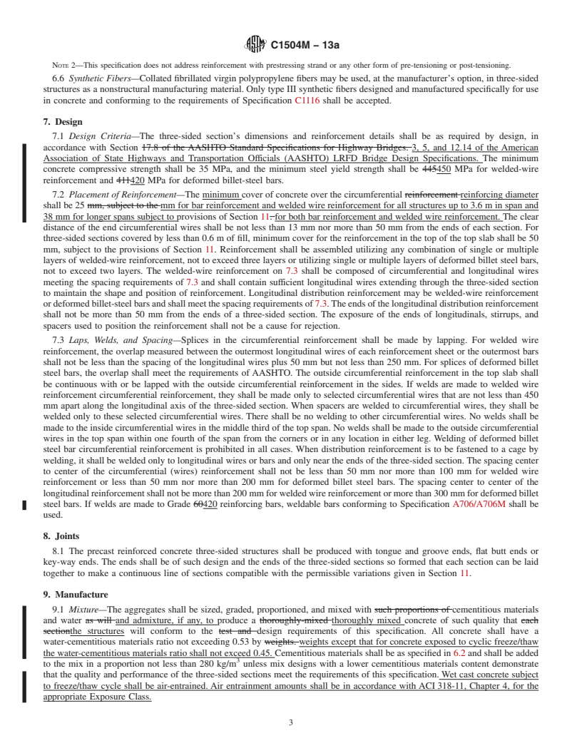 REDLINE ASTM C1504M-13a - Standard Specification for  Manufacture of Precast Reinforced Concrete Three-Sided Structures  for Culverts and Storm Drains (Metric)