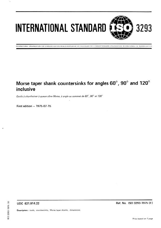 ISO 3293:1975 - Morse taper shank countersinks for angles 60 degrees, 90 degrees and 120 degrees inclusive
