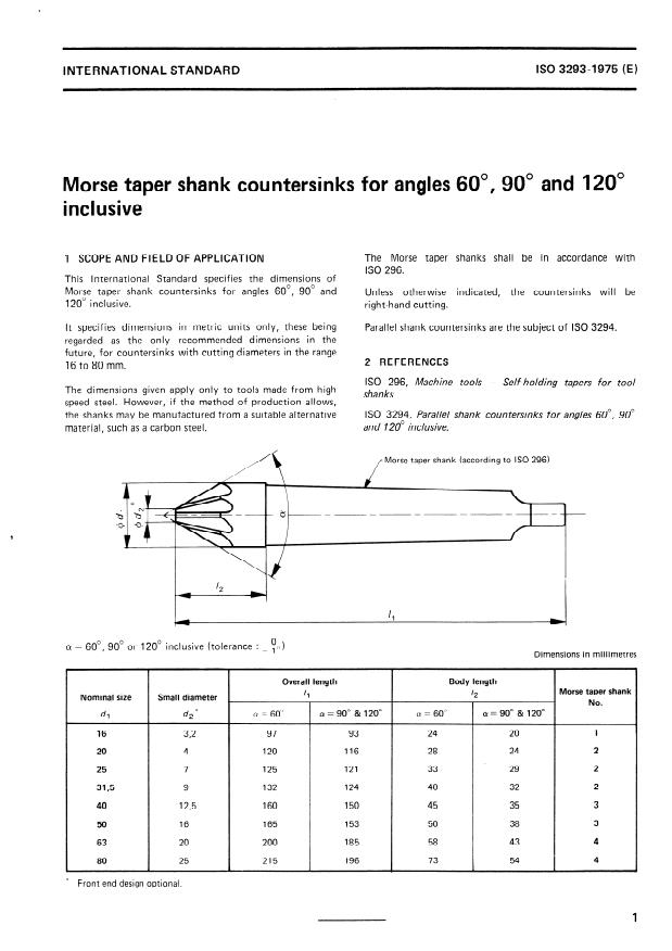 ISO 3293:1975 - Morse taper shank countersinks for angles 60 degrees, 90 degrees and 120 degrees inclusive