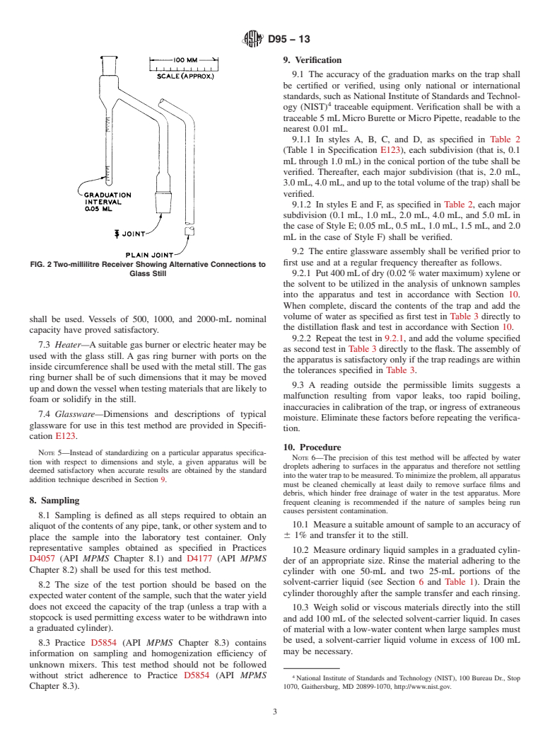 ASTM D95-13 - Standard Test Method for  Water in Petroleum Products and Bituminous Materials by Distillation