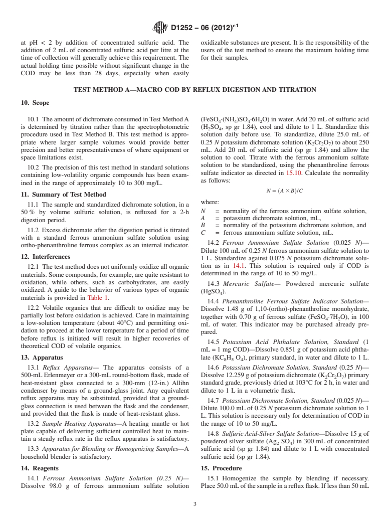 ASTM D1252-06(2012)e1 - Standard Test Methods for  Chemical Oxygen Demand (Dichromate Oxygen Demand) of Water