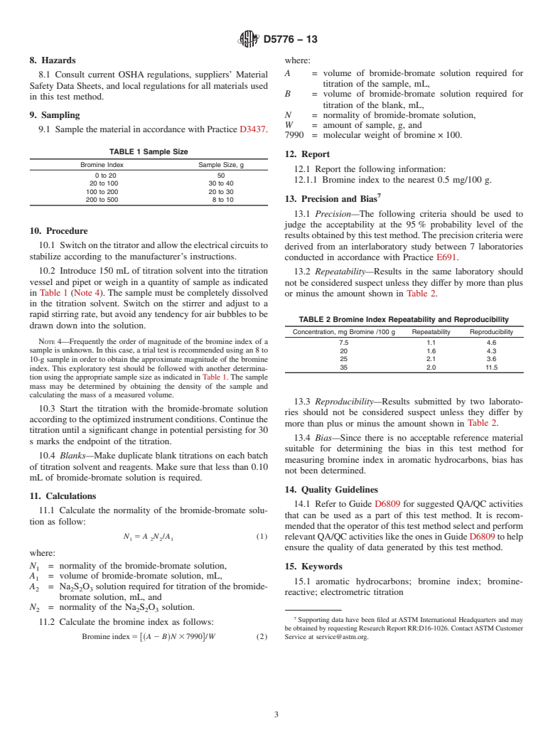 ASTM D5776-13 - Standard Test Method for Bromine Index of Aromatic Hydrocarbons by Electrometric Titration