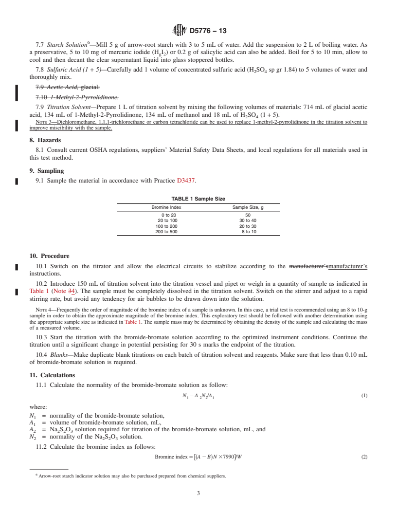 REDLINE ASTM D5776-13 - Standard Test Method for Bromine Index of Aromatic Hydrocarbons by Electrometric Titration