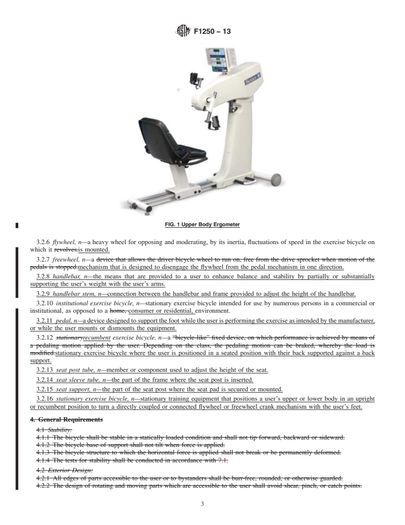 REDLINE ASTM F1250-13 - Standard Specification for  Stationary Upright and Recumbent Exercise Bicycles and Upper  Body Ergometers