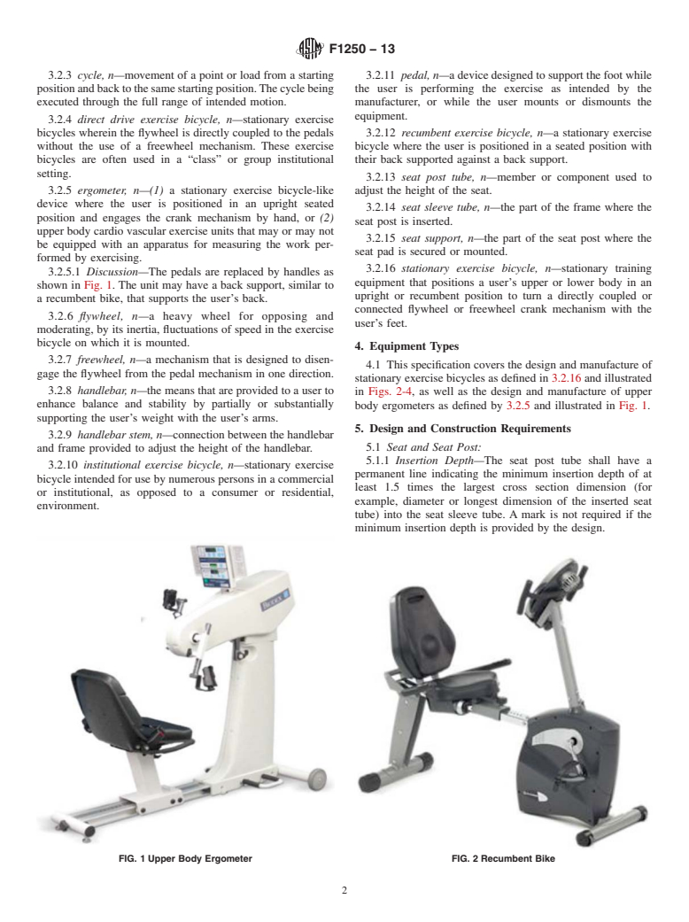 ASTM F1250-13 - Standard Specification for  Stationary Upright and Recumbent Exercise Bicycles and Upper  Body Ergometers