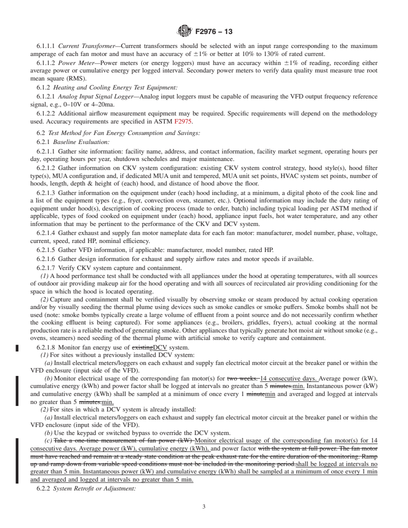 REDLINE ASTM F2976-13 - Standard Practice for Determining the Field Performance of Commercial Kitchen Demand  Control Ventilation Systems