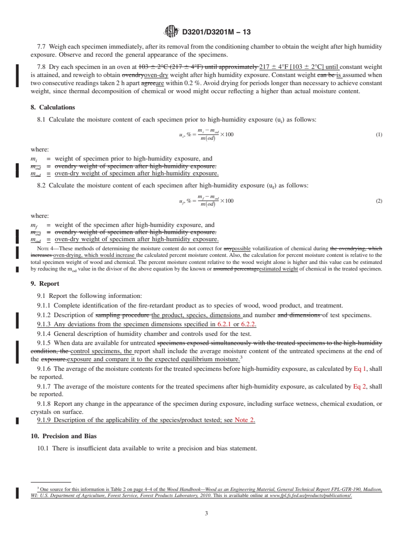 REDLINE ASTM D3201/D3201M-13 - Standard Test Method for Hygroscopic Properties of Fire-Retardant Wood and Wood-Based  Products