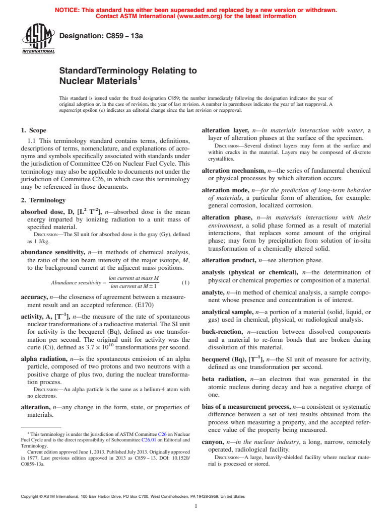 ASTM C859-13a - Standard Terminology Relating to  Nuclear Materials