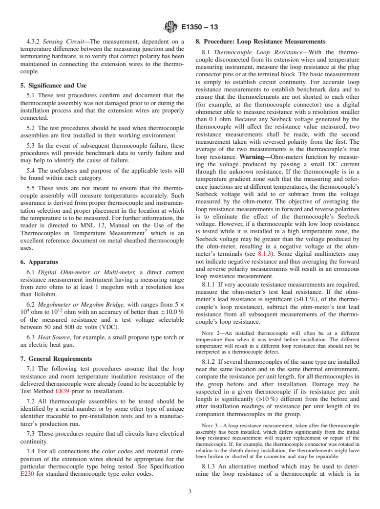 ASTM E1350-13 - Standard Guide for  Testing Sheathed Thermocouples, Thermocouples Assemblies, and  Connecting   Wires Prior to, and After Installation or Service