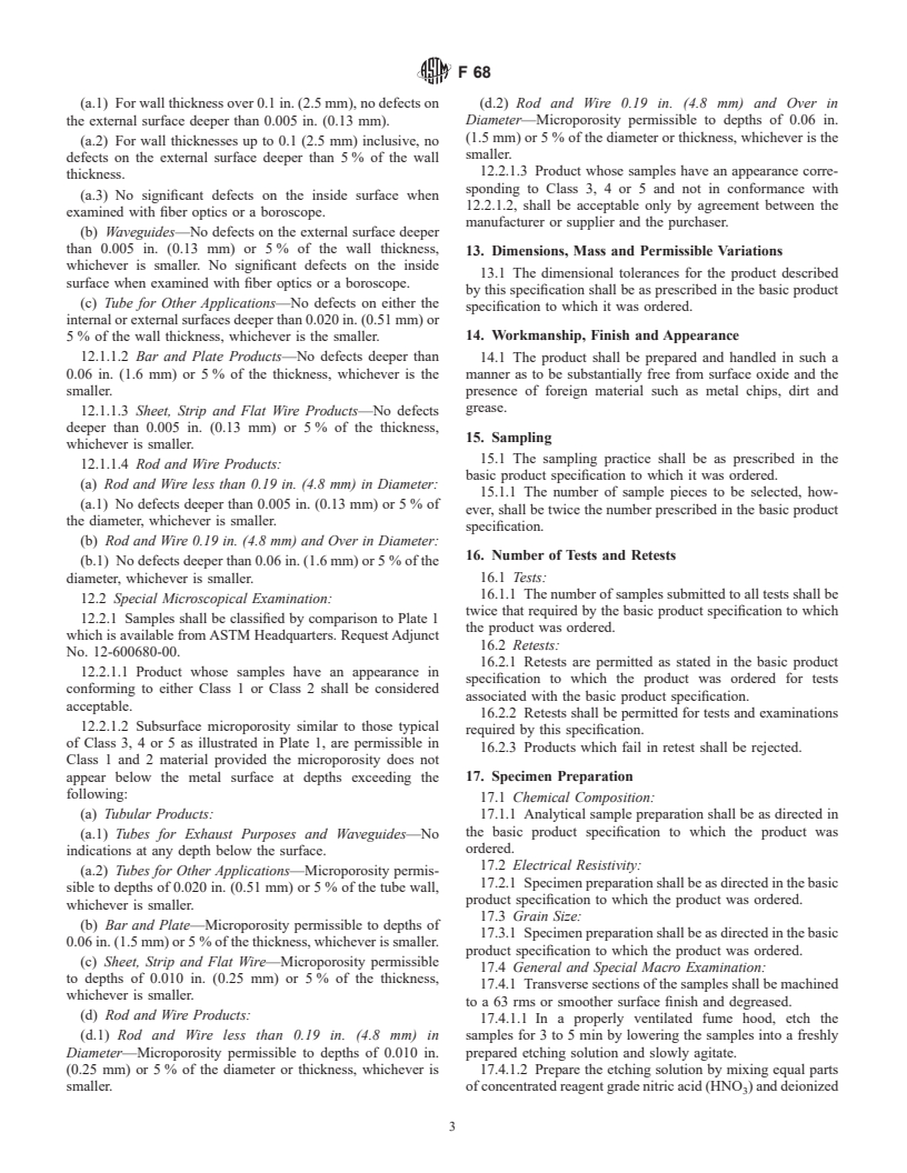 ASTM F68-99 - Standard Specification for Oxygen-Free Copper in Wrought Forms for Electron Devices